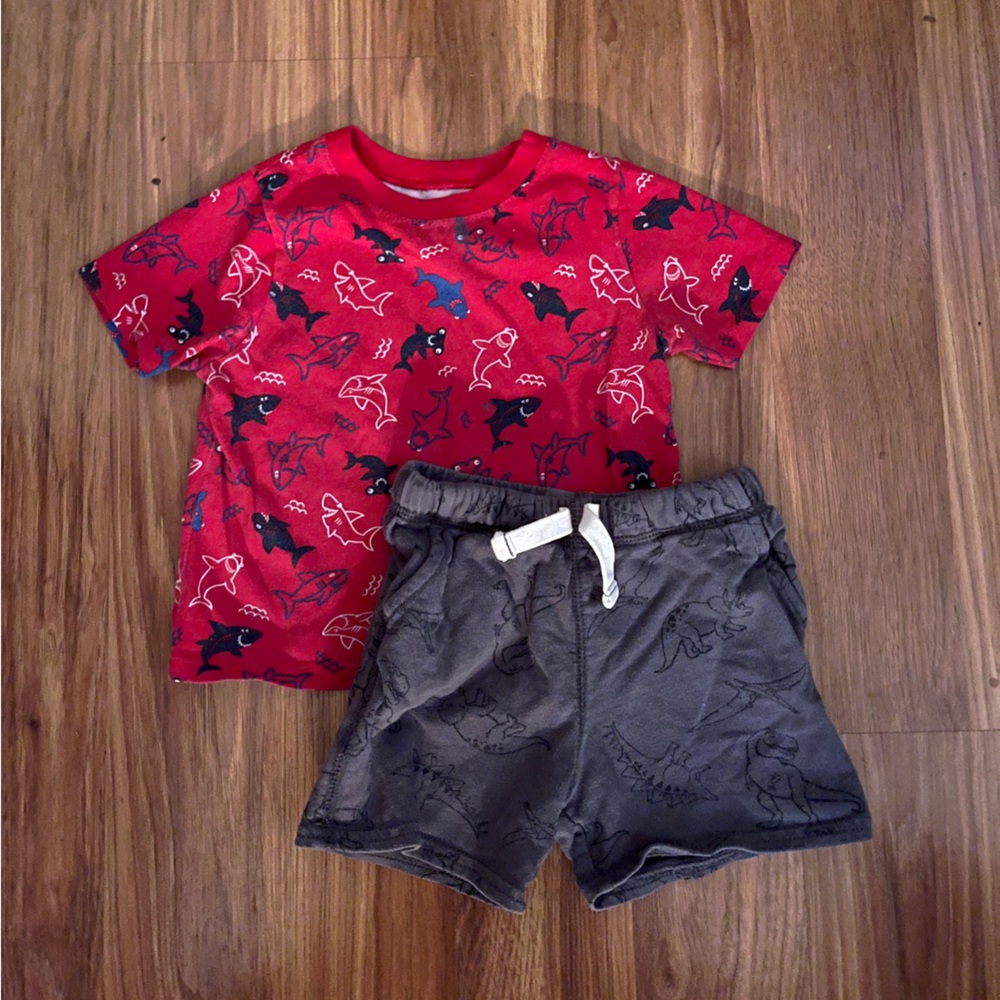 Garanimals Shark Shirt + Carter’s Dino Shorts Set 24M | Toddler Boys Outfit